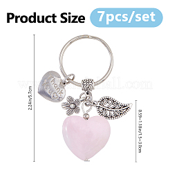 7Pcs Heart Natural & Synthetic Gemstone Keychain&nbsp;KEYC-FH00094