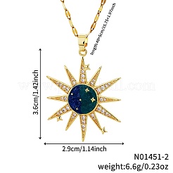 Brass Shiny Clear Cubic Zirconia & Blue Enamel Pendant Necklaces for Women&nbsp;JZ5405-2