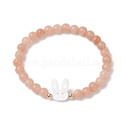 Cute Rabbit Shell & Natural Mixed Gemstone Beaded Stretch Bracelets for Women&nbsp;BJEW-JB11040