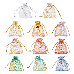 55Pcs 11 Colors Rose Printed Organza Drawstring Bags&nbsp;OP-TA0001-15C