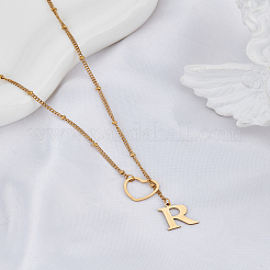 1Pc Letter & Heart Stainless Steel Lariat Necklaces for Women&nbsp;NJEW-LP0002-87G-R
