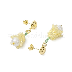 Handmade Glass Seed Beads Flower Stud Earrings&nbsp;EJEW-MZ00277