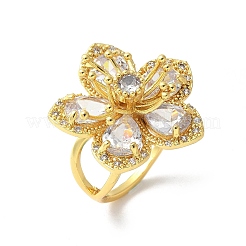Brass Pave Clear Cubic Zirconia Cuff Rings for Women&nbsp;RJEW-S621-01G