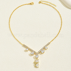 Brass Clear Cubic Zirconia Cat Heart Pendant Necklaces for Women&nbsp;IE0348