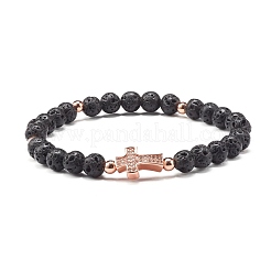 Natural Garnet & Lava Rock Round Beads Stretch Bracelets Set&nbsp;BJEW-JB06982-01
