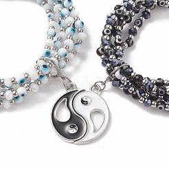 2Pcs 2 Color Lampwork Evil Eye & Glass Stretch Multi-strand Bracelets Set&nbsp;BJEW-JB08785