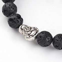 Buddha Head Natural Lava Rock Beaded Stretch Bracelets&nbsp;BJEW-JB02230