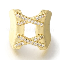 Rack Plating Letter X Brass Clear Cubic Zirconia Open Cuff Rings&nbsp;RJEW-S411-25G