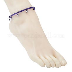 2Pcs 2 Colors 304 Stainless Steel Enamel Blue Evil Eye Tassel Glass Beaded Anklets for Women Men&nbsp;AJEW-AN00754