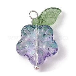 Transparent Glass Flower & Acrylic Leaf Pendants&nbsp;PALLOY-JF02287-01