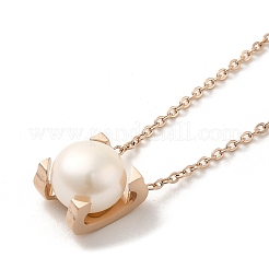 Natural Pearl Pendant Necklace with 304 Stainless Steel Chains&nbsp;NJEW-K255-03KCG