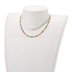 Round Transparent Frosted Glass Seed Beaded Necklaces&nbsp;NJEW-JN03362-05