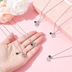 Valentine's Day 304 Stainless Steel & Green Glass Leaf Heart Pendant Cable Chain Necklaces for Women&nbsp;NJEW-FS00014-02