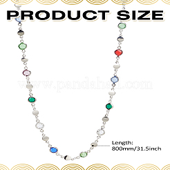 1Pc Brass & Alloy Colorful Glass Flat Round Link Chain Necklaces&nbsp;NJEW-LP0002-85P