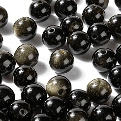 100Pcs 8mm Natural Golden Sheen Obsidian Round Beads&nbsp;DIY-LS0002-42