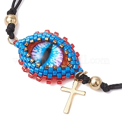Adjustable Evil Eye Glass Seed Beads Link Nylon Cord Braided Bracelets&nbsp;BJEW-MZ00085
