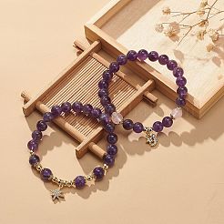 2Pcs 2 Style Natural Amethyst & Rose Quartz Beaded Stretch Bracelets Set&nbsp;BJEW-JB09020