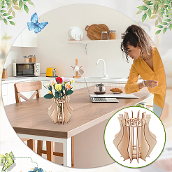 Wooden Puzzle Flower Vase Figurines&nbsp;DIY-WH0308-567
