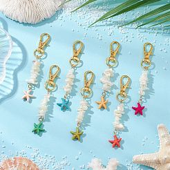 Natural White Mother of Pearl Shell & Synthetic Turquoise Starfish Pendant Decorations&nbsp;HJEW-JM02986