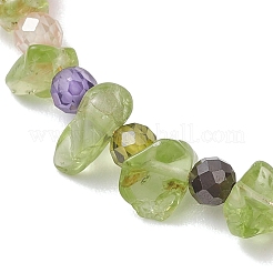 Natural Peridot Chip & Cubic Zirconia Bead Slider Bracelets for Women&nbsp;BJEW-JB13284