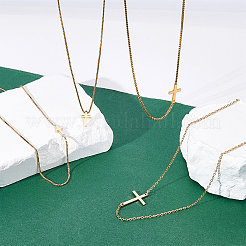 4Pcs 4 Styles Brass & 304 Stainless Steel Sideways Cross Box Chain Necklaces for Women&nbsp;NJEW-UN0001-67