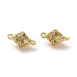 Brass Micro Pave Clear Cubic Zirconia Bicone Connector Charms&nbsp;ZIRC-P112-04G