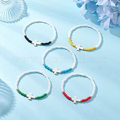 5Pcs 5 Colors Glass Seed Beads & Synthetic Turquoise Beaded Stretch Bracelets for Men Women&nbsp;BJEW-MZ00224