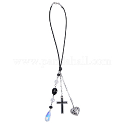 Cross Alloy Enamel & Glass Teardrop Pendant Decorations&nbsp;HJEW-BM00035
