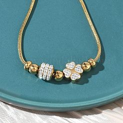 European Style Polymer Clay Rhinestones & 201 Stainless Steel Beaded Bracelets&nbsp;BJEW-G765-01G-02
