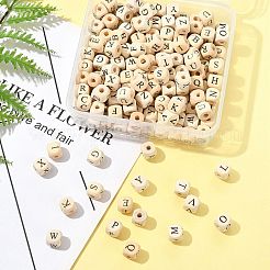208Pcs 26 Styles Printed Natural Wood Beads&nbsp;WOOD-FS0001-51