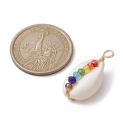 5Pcs Natural Shell Copper Wire Wrapped Pendants&nbsp;PALLOY-JF02317-05A