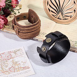 2Pcs 2 Colors Cowhide Cord Wide Cord Bracelets&nbsp;BJEW-CL0001-40