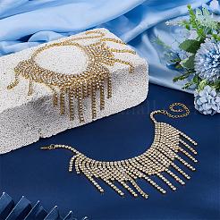 2Pcs Bohemian Brass Full Crystal Rhinestone Tassel Anklets for Women&nbsp;AJEW-PH0007-81G