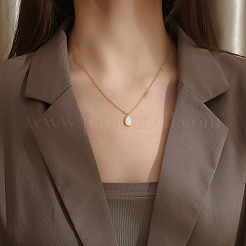 Opalite Teardrop Pendant Necklace with Stainless Steel Chains&nbsp;JD6752-1