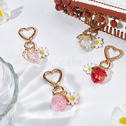 4Pcs 4 Colors Flower Alloy Enamel with Acrylic Strawberry Keychain&nbsp;KEYC-BBC0001-06