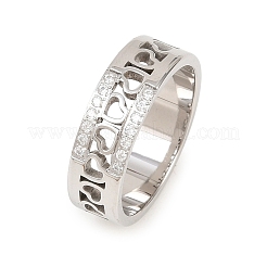 304 Stainless Steel Micro Pave Cubic Zirconia Finger Rings for Women&nbsp;RJEW-K315-02P
