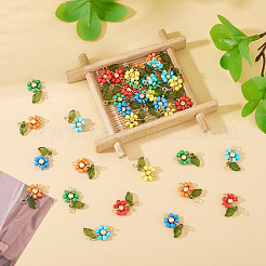 36Pcs 6 Style Glass Seed & Acrylic Connector Charms&nbsp;PALLOY-TA00220