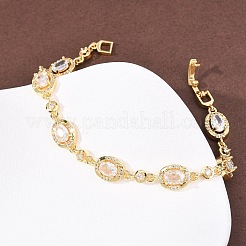 Oval Brass Micro Pave Cubic Zirconia Link Chain Bracelets for Women&nbsp;BJEW-D387-04G-07