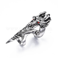Dragon Armour Alloy Full Finger Ring with Rhinestone&nbsp;RJEW-T009-22AS