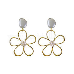 Flower Alloy Plastic Imitation Pearl Dangle Stud Earrings&nbsp;FS-WG6080C-01