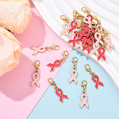 24Pcs 2 Colors October Breast Cancer Pink Awareness Ribbon Shape Alloy Enamel Pendant Decorations&nbsp;HJEW-YW00167