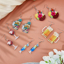 5 Pairs 5 Styles Acrylic Wine Glass Dangle Earrings with 304 Stainless Steel Pins&nbsp;EJEW-FI0001-68