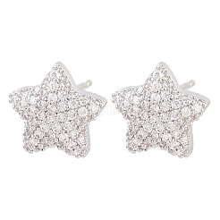 Brass Micro Pave Clear Cubic Zirconia Stud Earrings&nbsp;EJEW-G471-31P-01