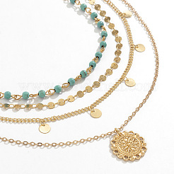 Flower Iron & Brass & Alloy & Synthetic Turquoise Pendant 3 Layer Necklaces&nbsp;FS-WG003DD-01