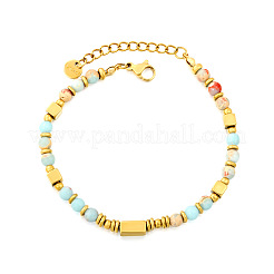 304 Stainless Steel & Round Natural Shoushan Stone Beaded Bracelets&nbsp;WG1A79C-01