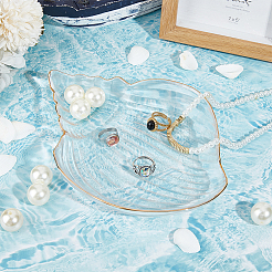1Pc Ocean Series Transparent Gold Rim Glass Jewelry Plates&nbsp;AJEW-SC0002-79A