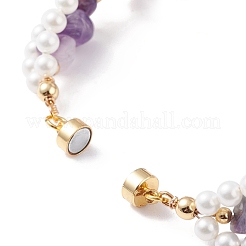 Natural Amethyst Chip & Shell Pearl Beaded Bracelet&nbsp;BJEW-TA00029-01
