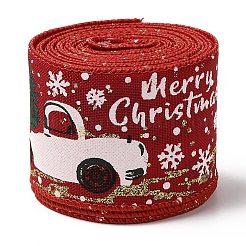 Christmas Theme Polyester Imitation Linen Ribbon&nbsp;OCOR-M008-01A
