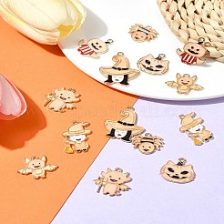 14Pcs 7 Styles Halloween Theme Rack Plating Luminous Alloy Enamel Pendants&nbsp;ENAM-FS0002-10G