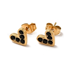 Ion Plating(IP) Heart 304 Stainless Steel Rhinestone Stud Earrings&nbsp;EJEW-A081-15G